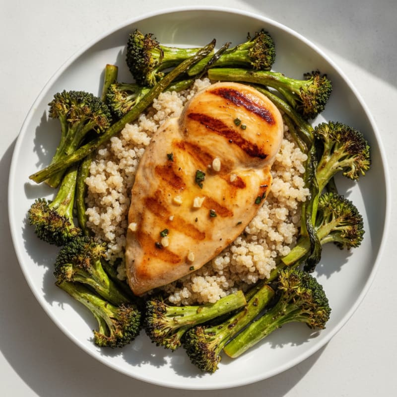 Grilled Chicken Breast with Quinoa and Roasted Broccoli