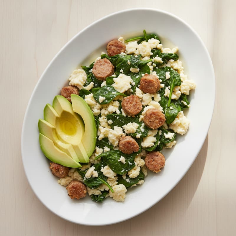 Egg White Spinach Scramble with Turkey Sausage
