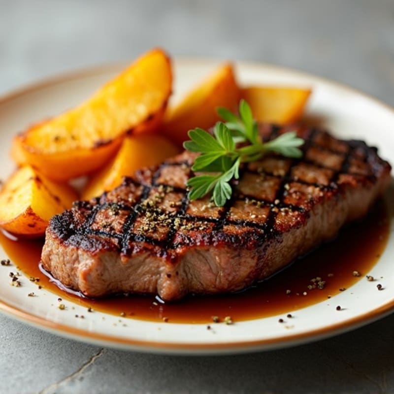 Seared Beef Steak with Crispy Potato Wedges
