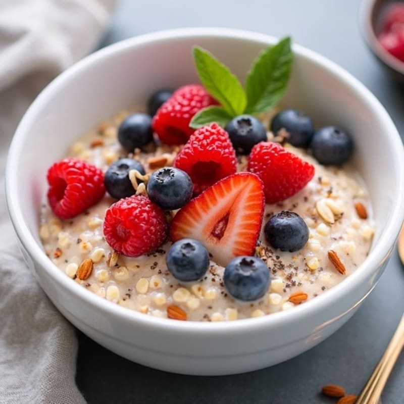 Creamy Steel Cut Oats with Fresh Berries and Crunchy Nuts