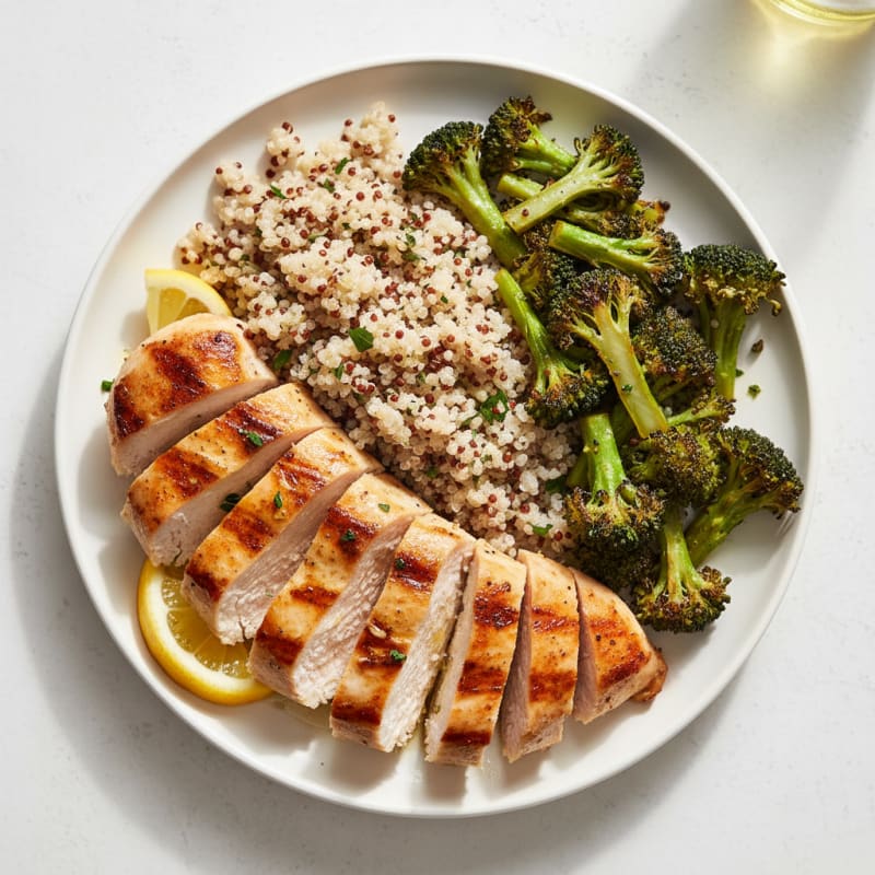 Grilled Chicken Breast with Quinoa and Roasted Broccoli