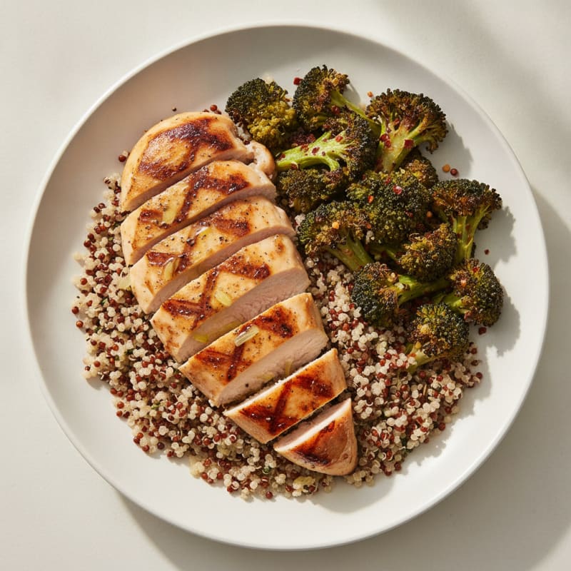 Grilled Chicken Breast with Quinoa and Roasted Broccoli