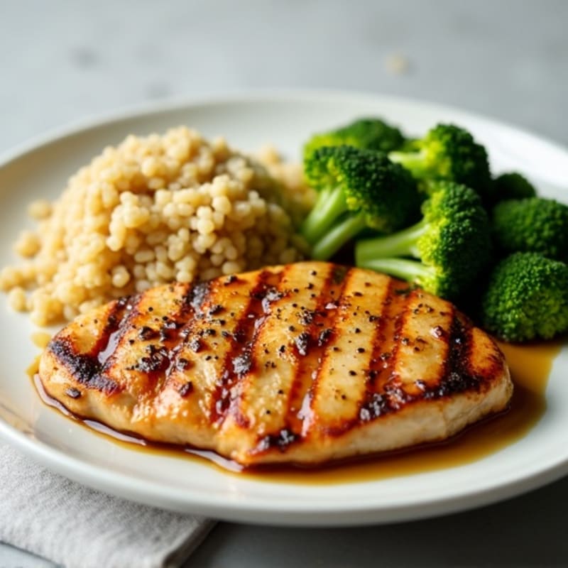 Grilled Chicken Breast with Roasted Broccoli and Quinoa