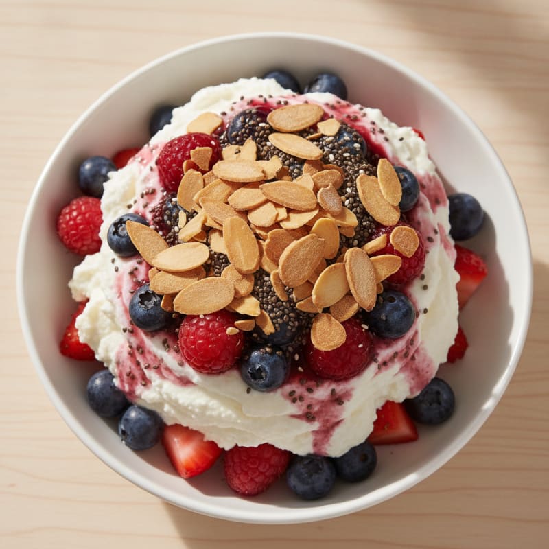 Greek Yogurt Protein Parfait with Mixed Berries and Almonds