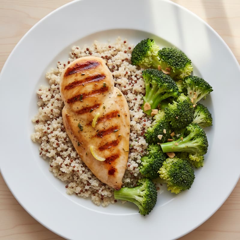 Grilled Chicken Breast with Quinoa and Steamed Broccoli