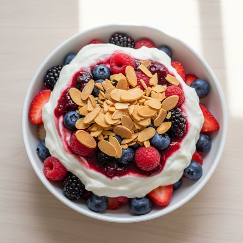 Greek Yogurt Protein Parfait with Mixed Berries and Almonds