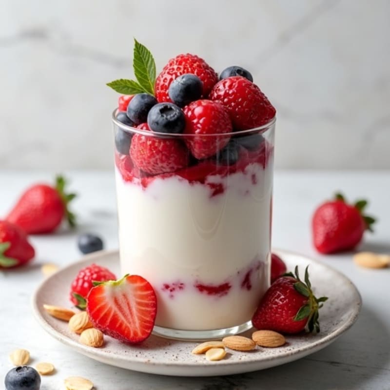 Creamy Protein Greek Yogurt Parfait with Mixed Berries and Almonds