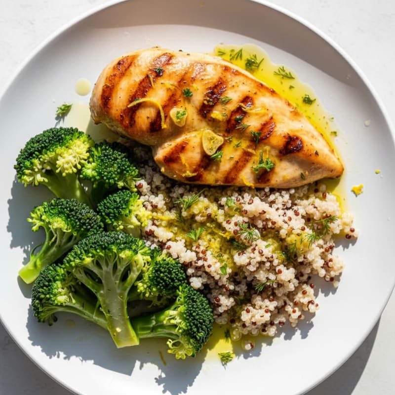 Grilled Chicken Breast with Quinoa and Steamed Broccoli
