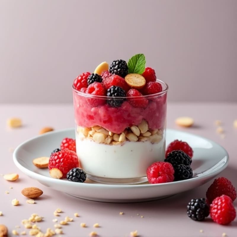 Greek Yogurt Protein Parfait with Mixed Berries and Almonds