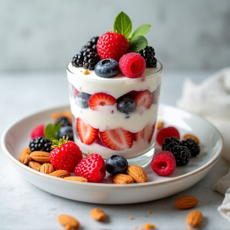 Greek Yogurt Protein Parfait with Mixed Berries and Almonds