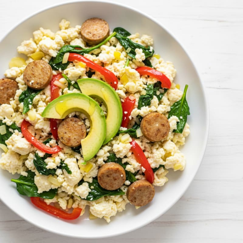 Egg White Veggie Scramble with Turkey Sausage