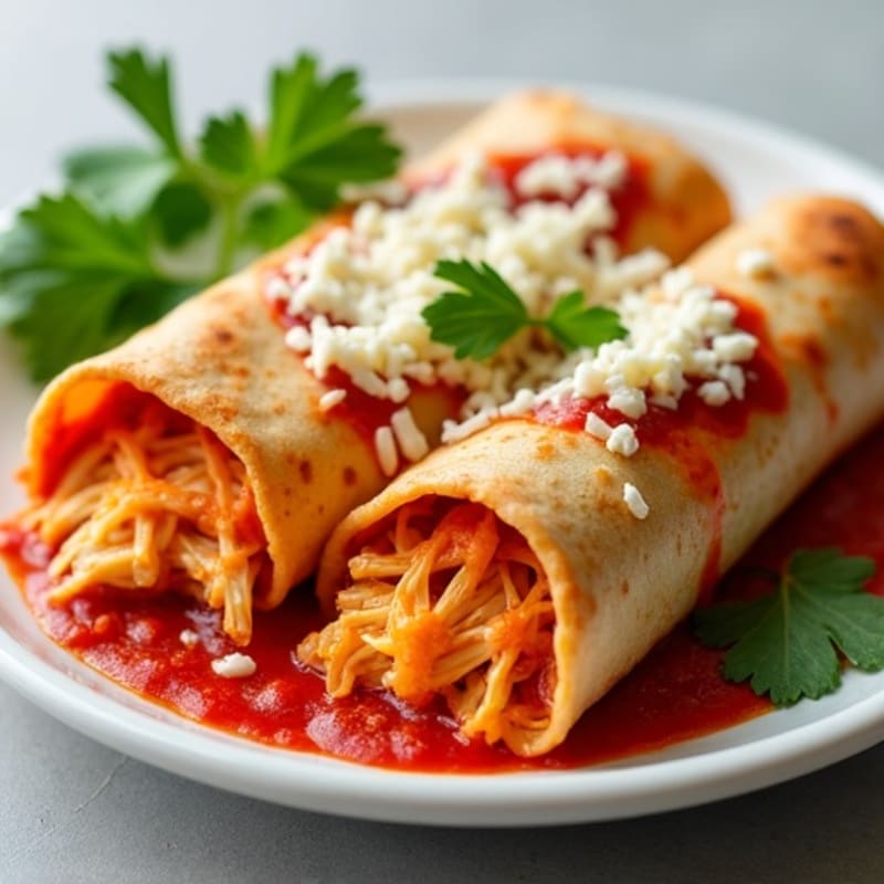 Baked Shredded Chicken Enchiladas with Zesty Red Sauce