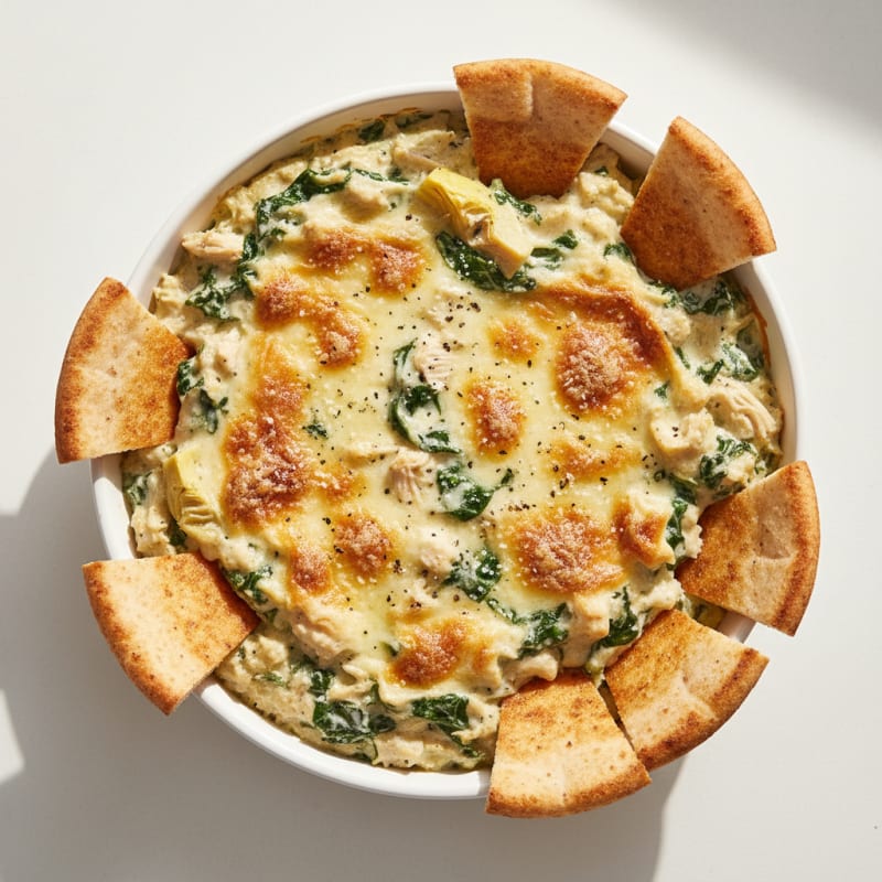 Baked Spinach Artichoke Dip with Toasted Pita
