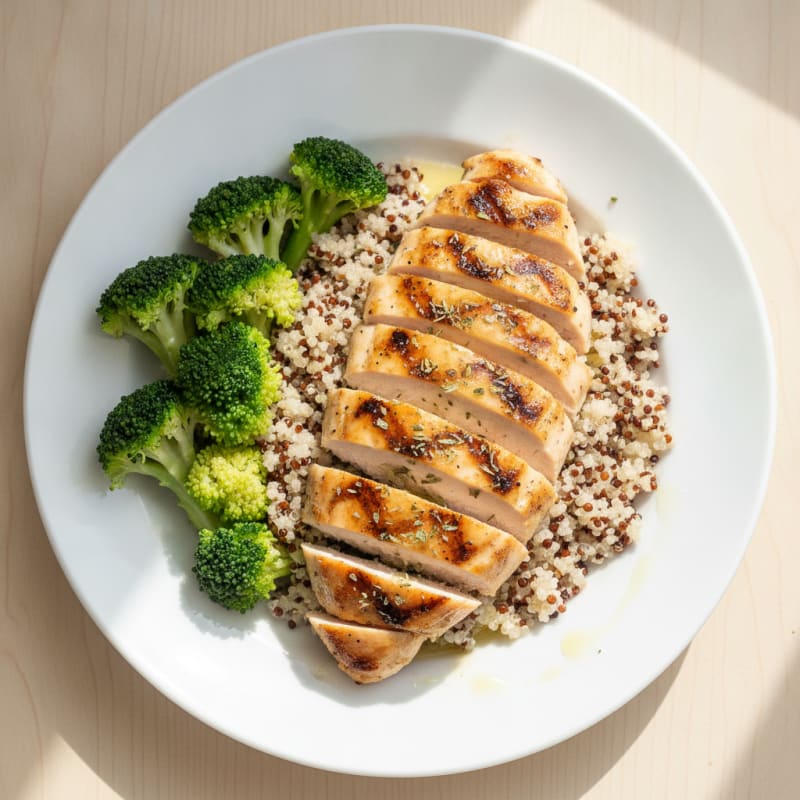 Grilled Chicken Breast with Quinoa and Steamed Broccoli