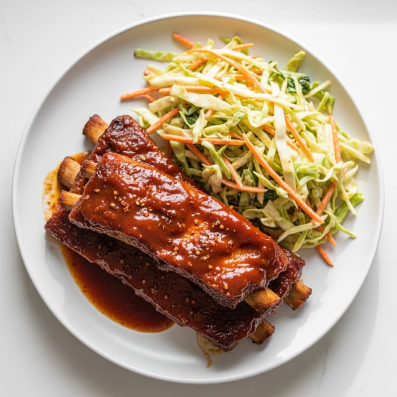 Sticky BBQ Baby Back Ribs with Slaw