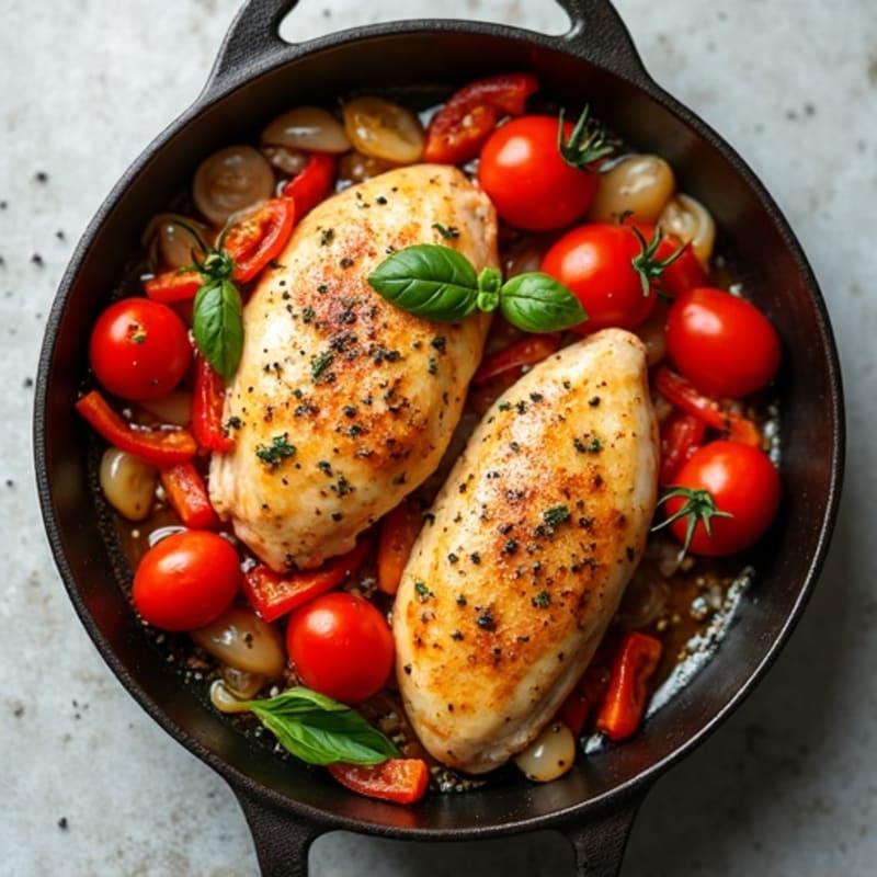 Skillet Chicken with Savory Tomatoes and Bell Peppers