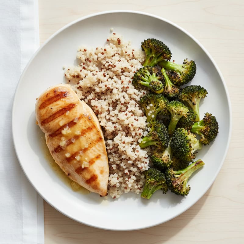 Grilled Chicken Breast with Quinoa and Roasted Broccoli