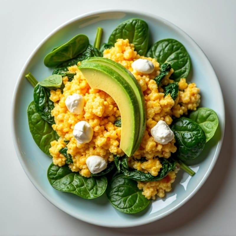 Egg White Spinach Scramble with Cottage Cheese