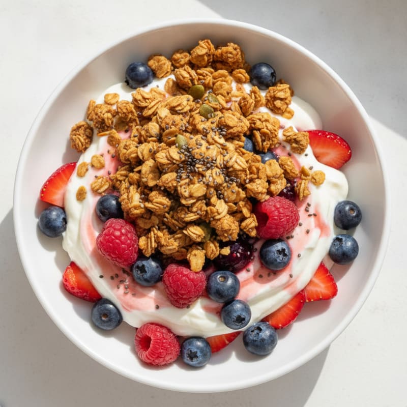 Creamy Greek Yogurt Parfait with Mixed Berries and Protein Granola