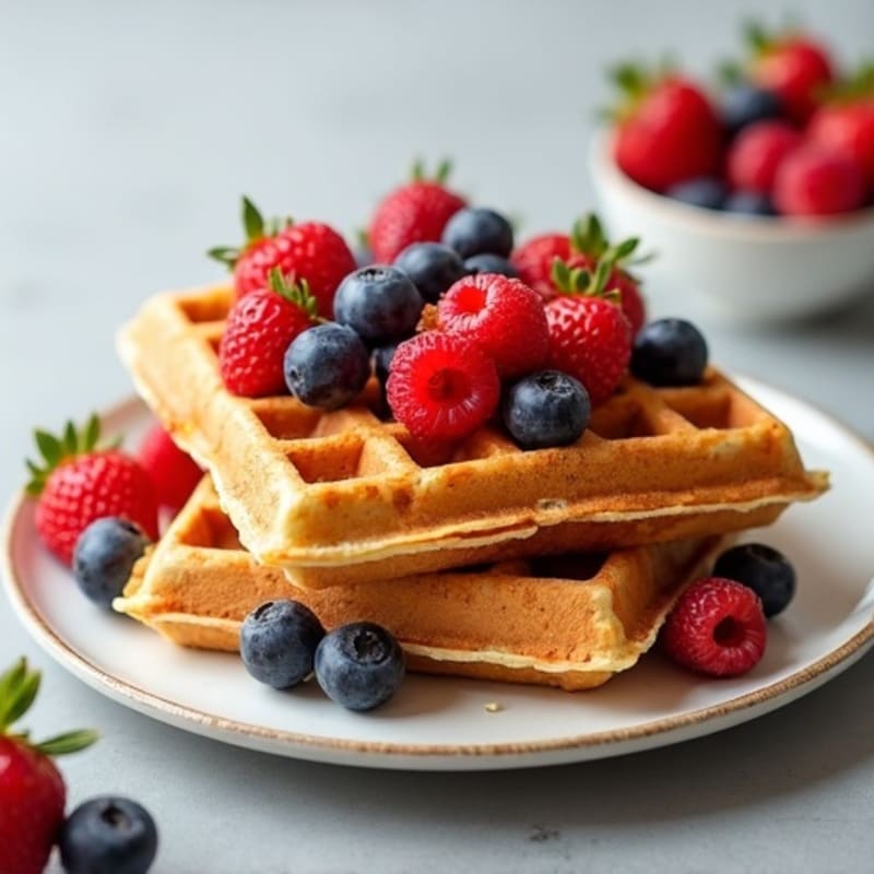 Fluffy Protein Waffles with Fresh Berries