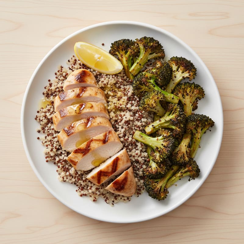 Grilled Chicken Breast with Quinoa and Roasted Broccoli