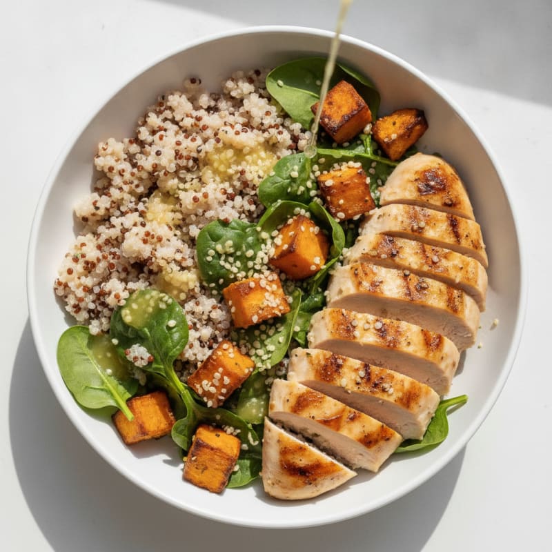 Grilled Chicken and Quinoa Bowl with Roasted Sweet Potato