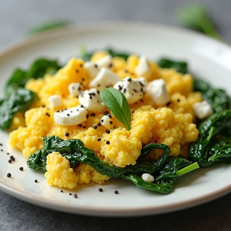 Fluffy Egg Scramble with Fresh Spinach and Creamy Feta