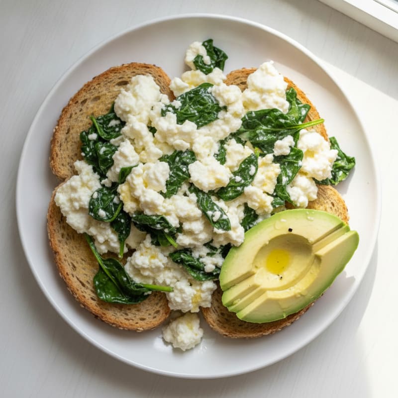 Egg White and Cottage Cheese Scramble with Sautéed Spinach