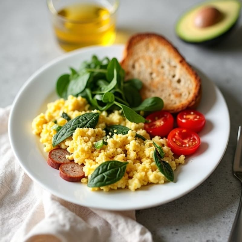 Egg White and Spinach Scramble with Turkey Sausage