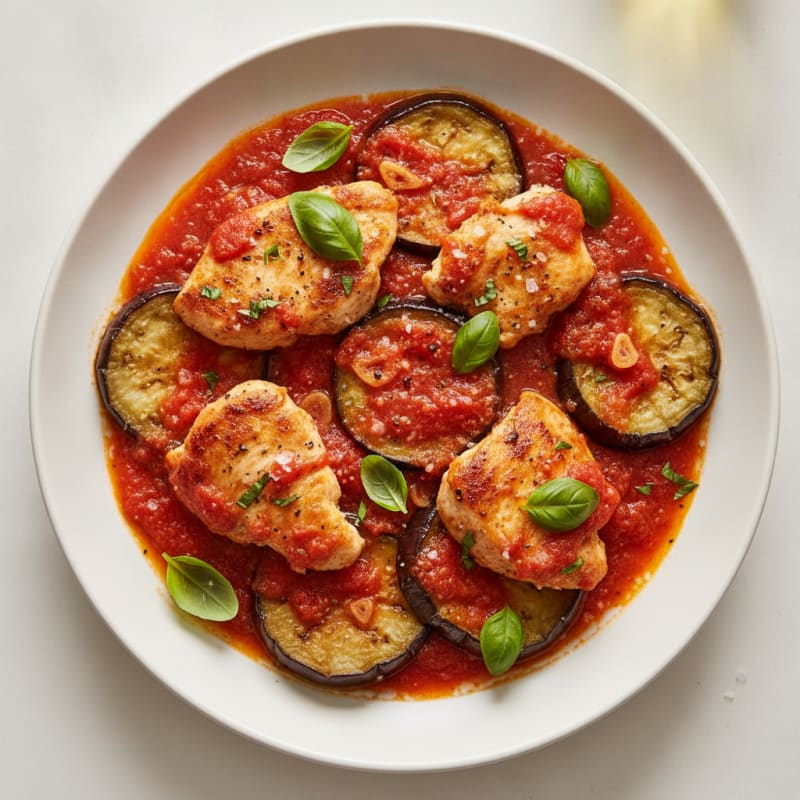 Roasted Eggplant and Chicken with Tomato Basil Sauce