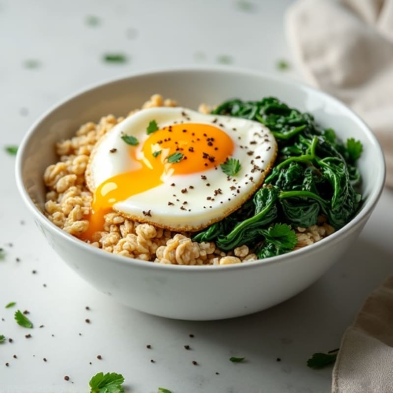 Egg White and Oatmeal Protein Bowl with Sautéed Spinach