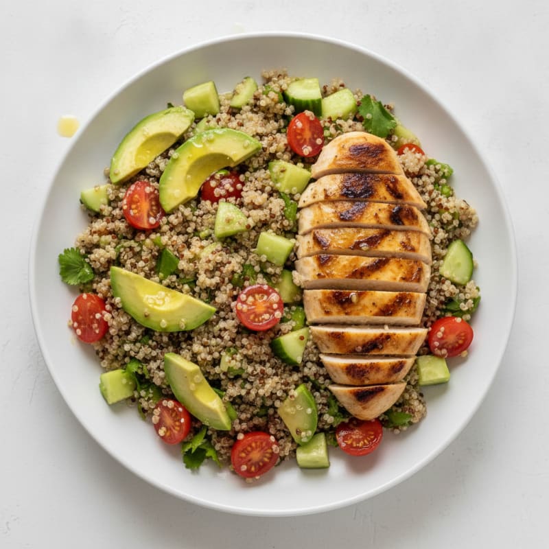 Grilled Chicken Breast with Creamy Avocado Quinoa Salad