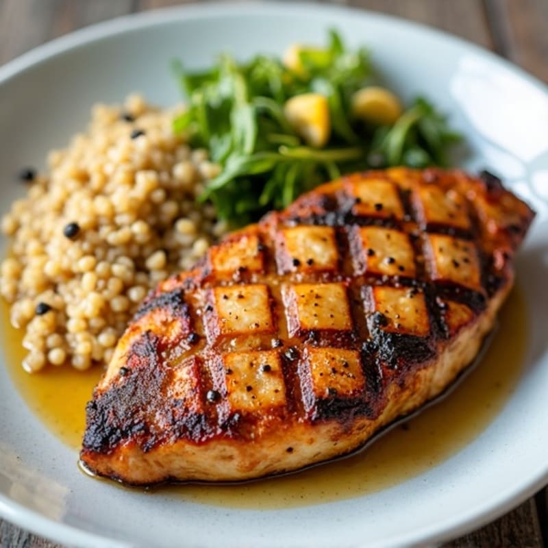 Grilled Chicken Breast with Roasted Cabbage and Quinoa