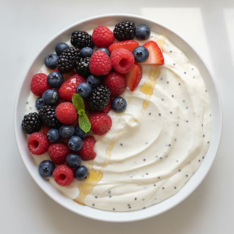 Silky Greek Yogurt Protein Pudding with Mixed Berries