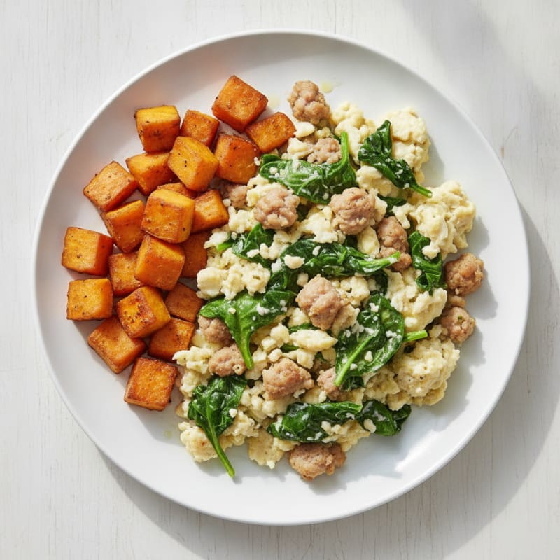 Egg White Scramble with Turkey Sausage and Spinach