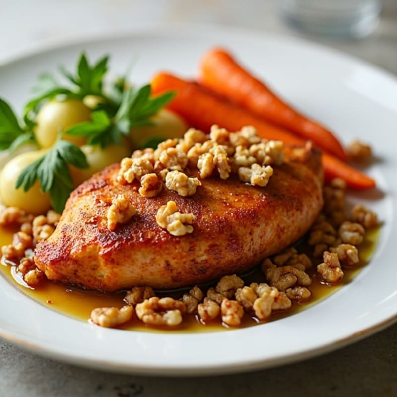 Crispy Honey-Walnut Chicken with Roasted Root Vegetables