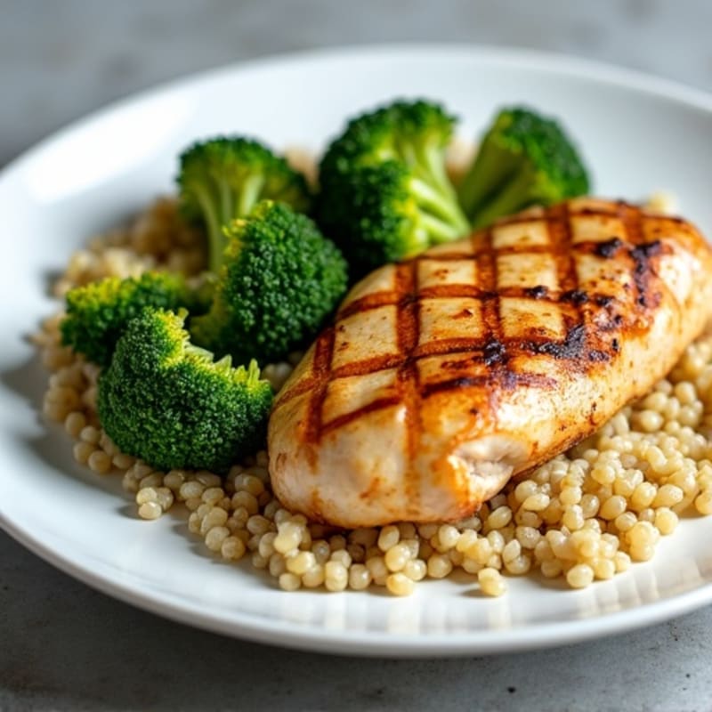Grilled Chicken Breast with Quinoa and Roasted Broccoli