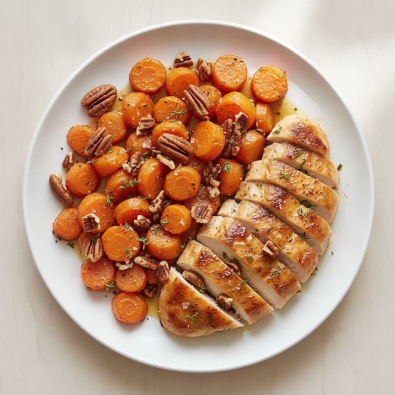 Maple-Glazed Roasted Carrots and Chicken with Pecans
