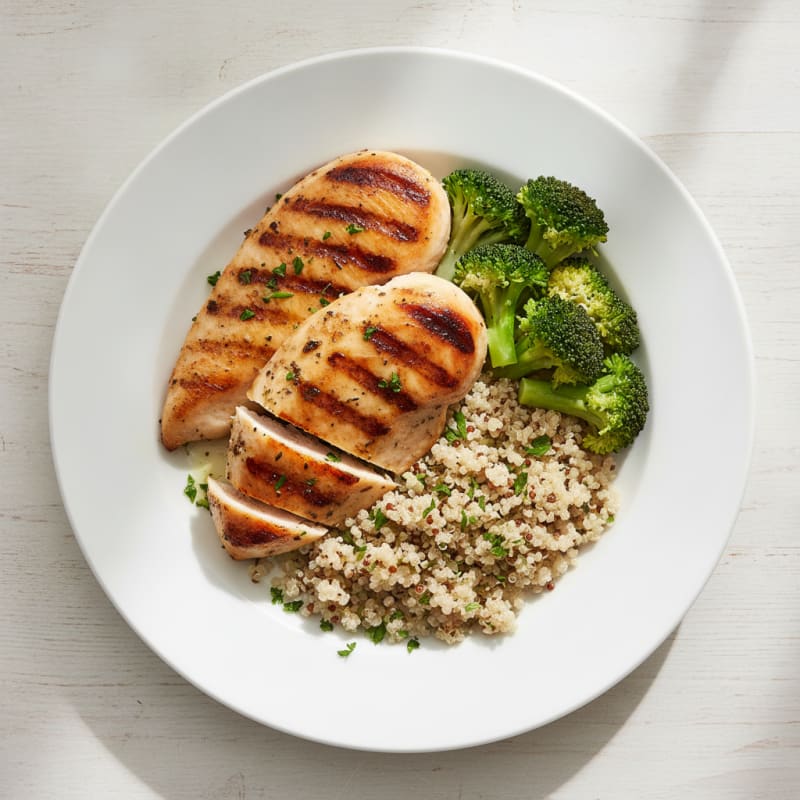 Grilled Chicken Breast with Quinoa and Steamed Broccoli