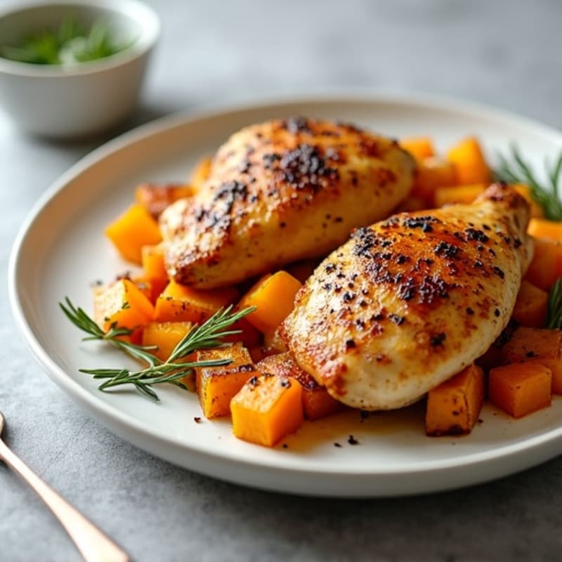 Crispy Roasted Butternut Squash and Chicken with Fresh Herbs
