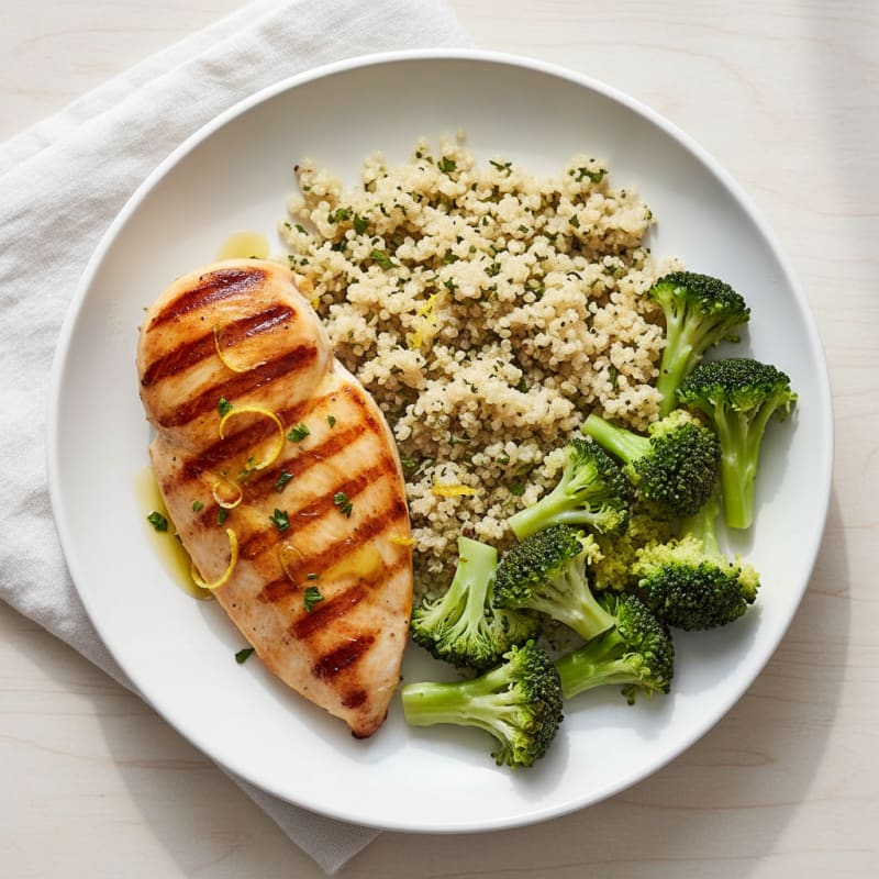 Grilled Chicken Breast with Quinoa and Steamed Broccoli