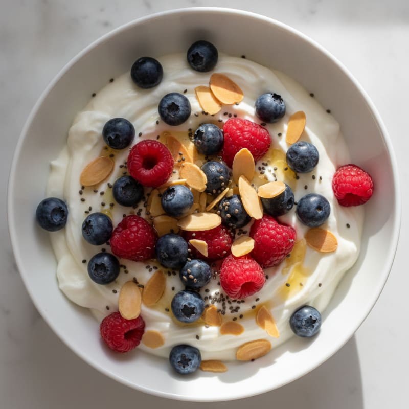 Greek Yogurt Protein Parfait with Mixed Berries and Almonds