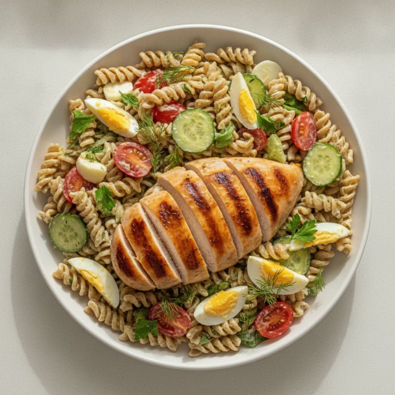 Grilled Chicken Breast with Creamy Yogurt Pasta Salad