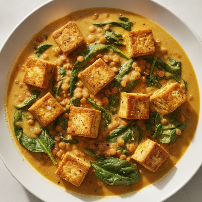 High Protein Lentil and Tofu Curry Bowl