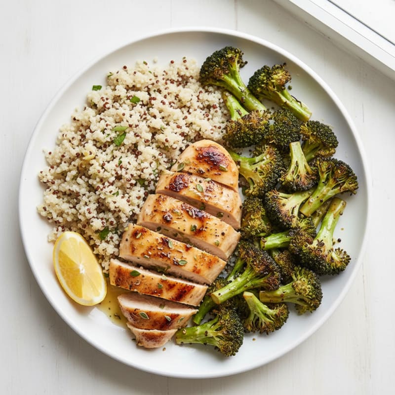 Grilled Lemon Herb Chicken Breast with Quinoa and Roasted Broccoli