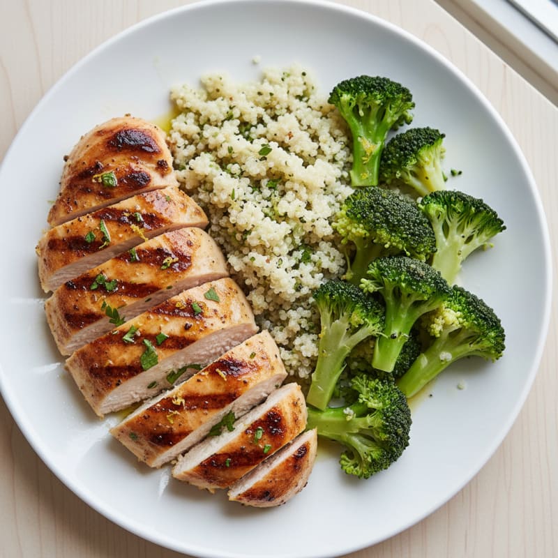 Grilled Chicken Breast with Quinoa and Steamed Broccoli