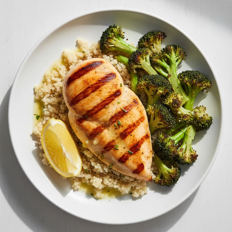 Grilled Chicken Breast with Quinoa and Roasted Broccoli