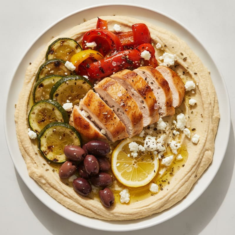 Mediterranean Hummus Platter with Roasted Chicken