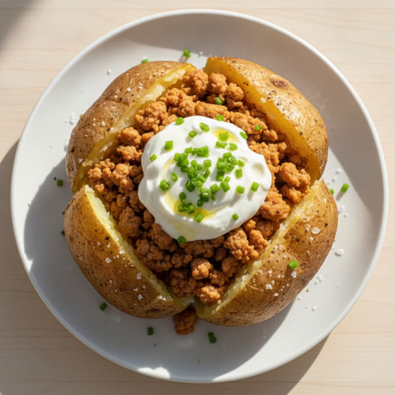 High-Protein Loaded Baked Potato with Ground Turkey and Chives
