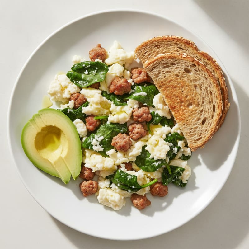 Egg White Scramble with Turkey Sausage and Spinach